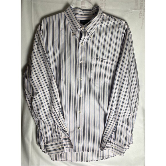 Lands End Shirt Mens Extra Large LongSleeve Cotton Stretch Button Up Striped - Picture 1 of 8